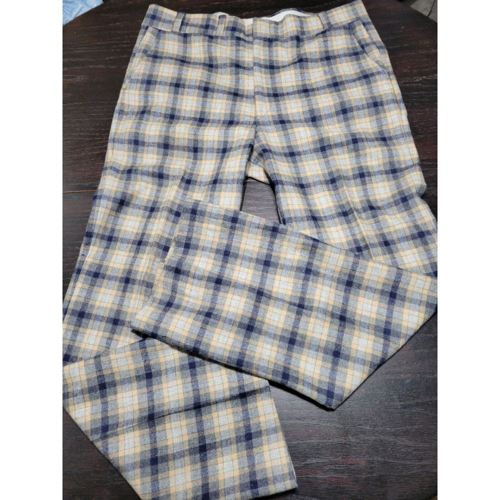 VTG Jaymar Plaid 100% Wool Dress Pants 1960s W37 x L31 Small Patches See Pics